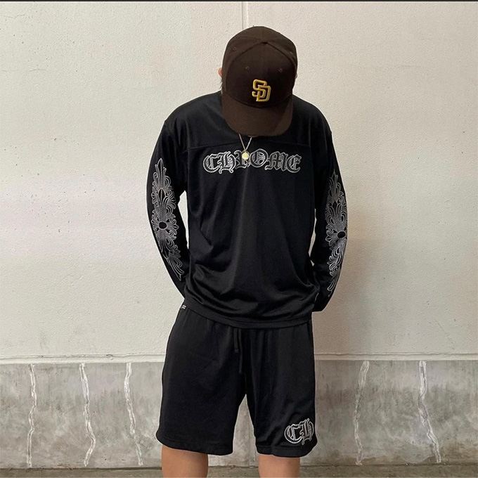 chrome hearts double layer mesh gothic logo athletic shorts